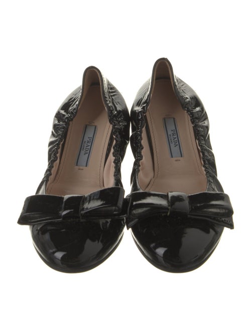 Prada Patent Leather Bow Accents Ballet Flats