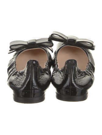 Prada Patent Leather Bow Accents Ballet Flats