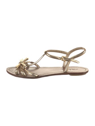 Prada Leather Bow Accents T-Strap Sandals