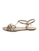 Prada Leather Bow Accents T-Strap Sandals