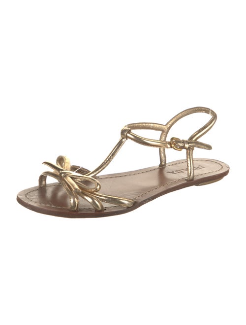 Prada Leather Bow Accents T-Strap Sandals