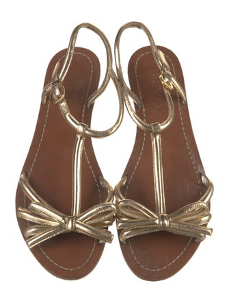 Prada Leather Bow Accents T-Strap Sandals