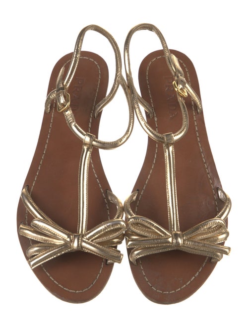 Prada Leather Bow Accents T-Strap Sandals