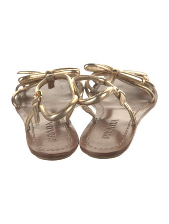 Prada Leather Bow Accents T-Strap Sandals