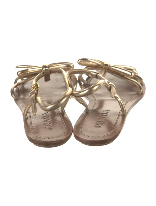 Prada Leather Bow Accents T-Strap Sandals