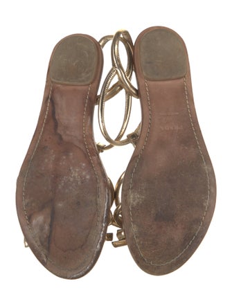 Prada Leather Bow Accents T-Strap Sandals