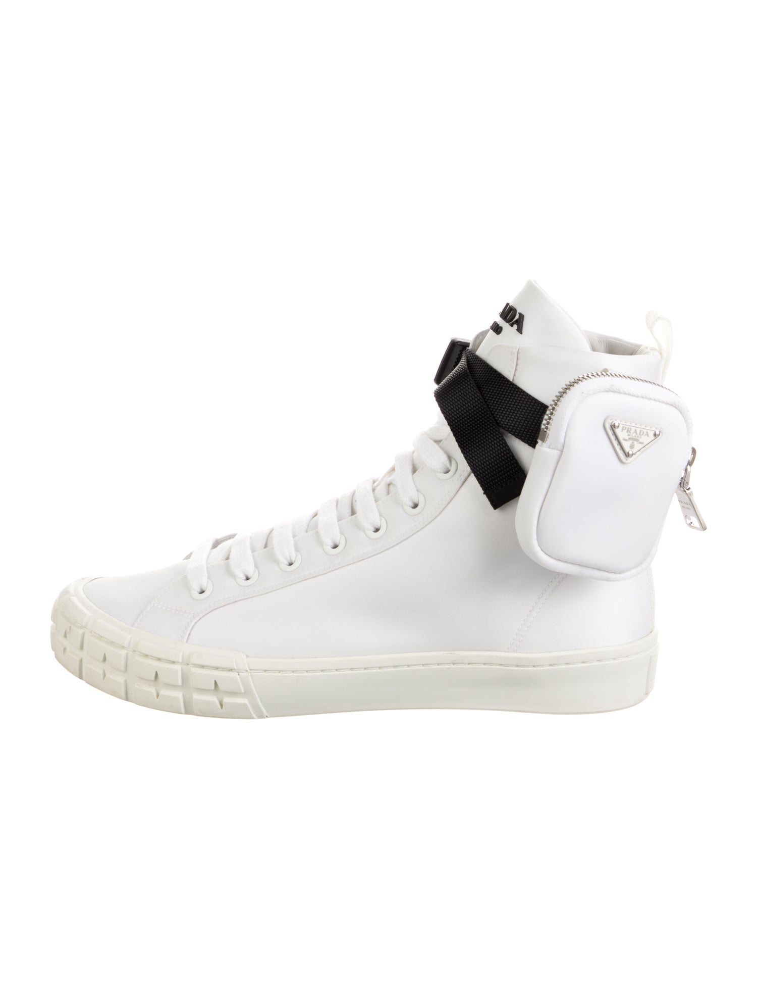 Prada Enameled Metal Triangle Nylon Sneakers