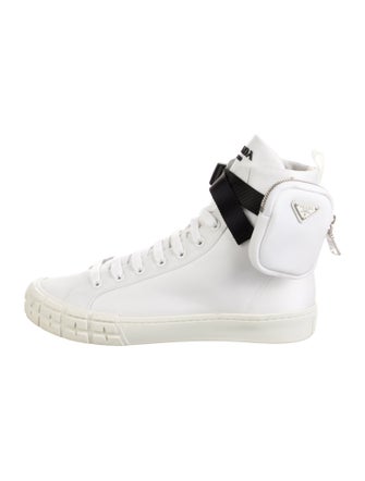 Prada Enameled Metal Triangle Nylon Sneakers