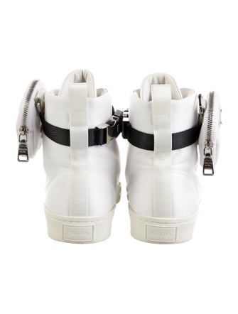 Prada Enameled Metal Triangle Nylon Sneakers