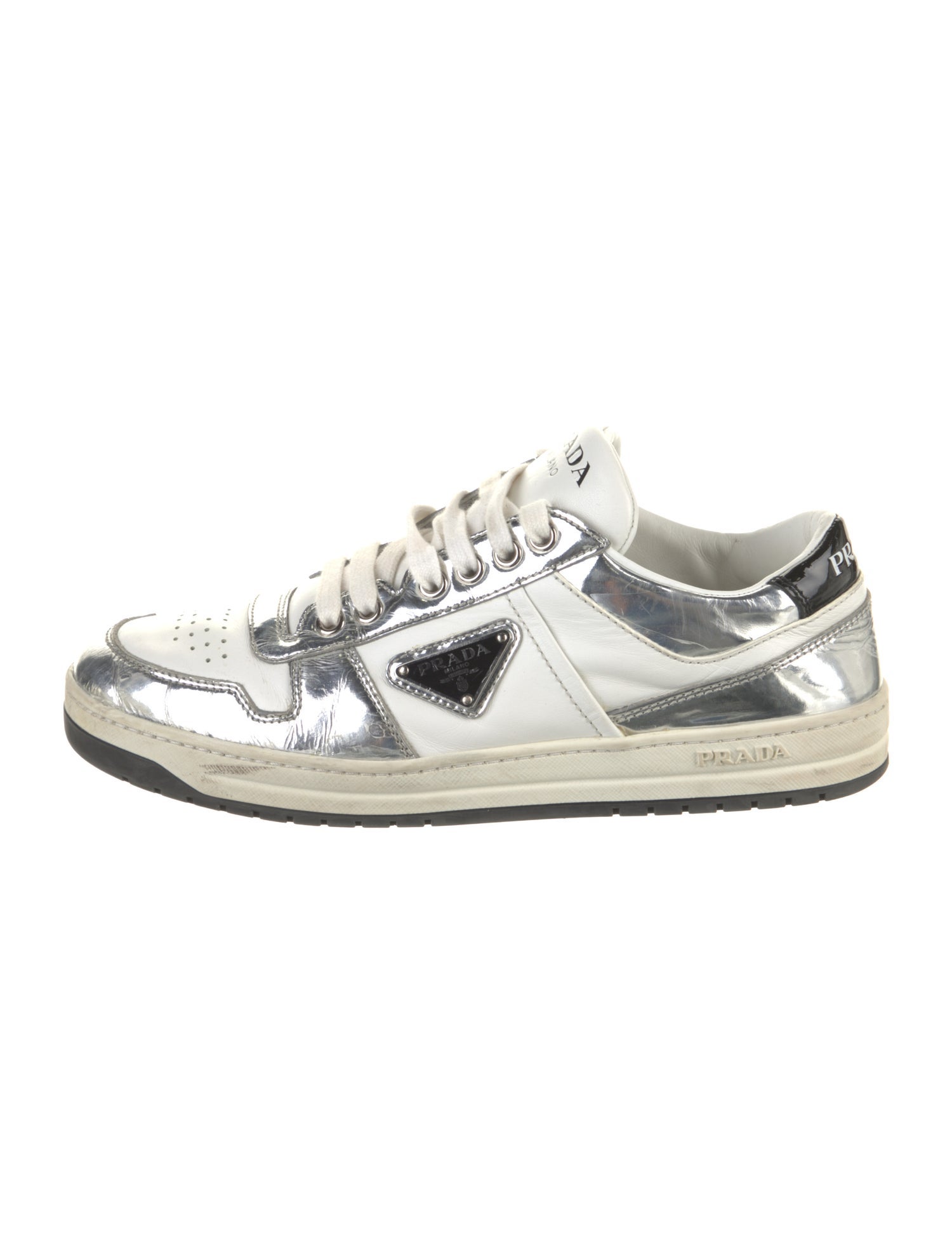 Prada Patent Leather Colorblock Pattern Sneakers