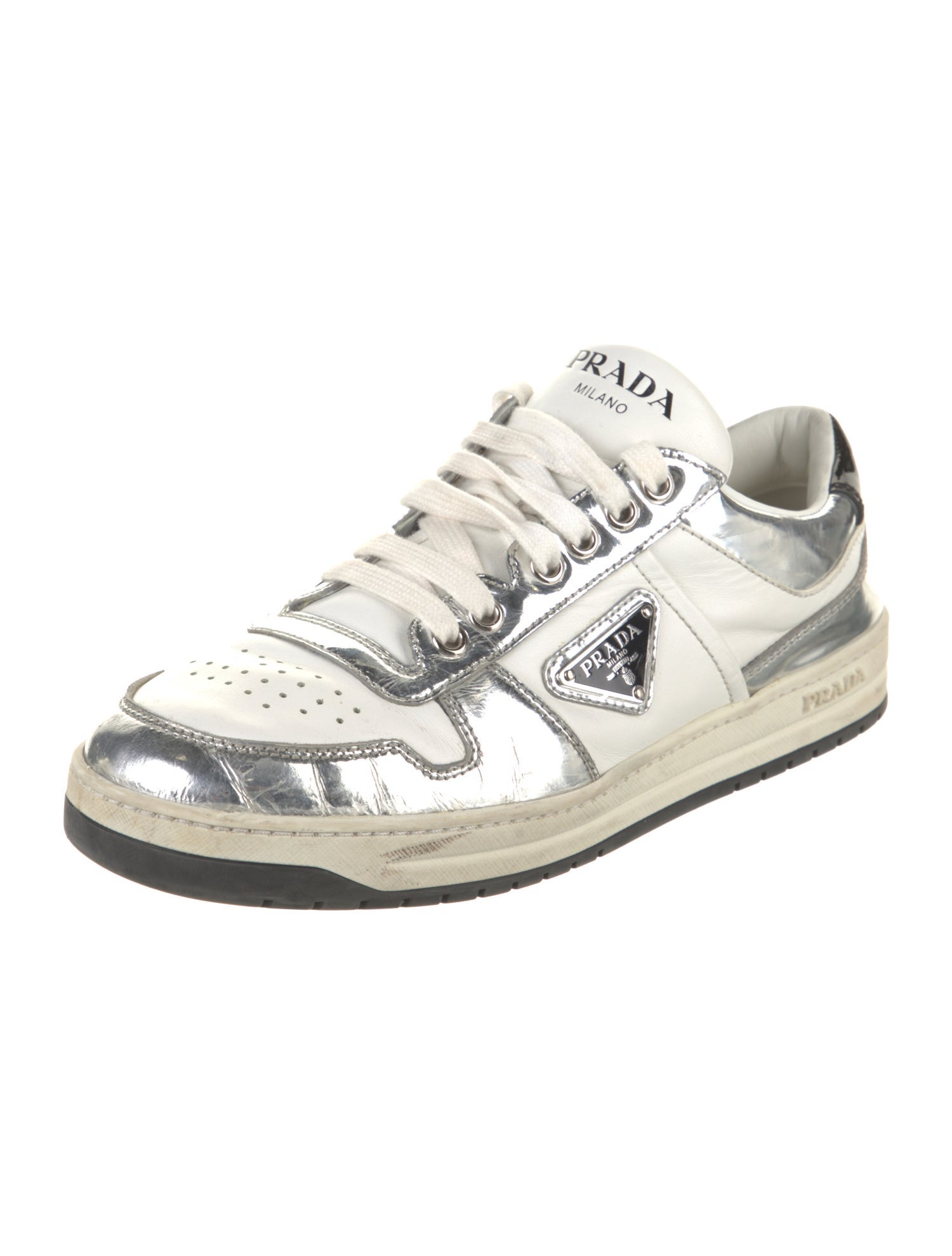 Prada Patent Leather Colorblock Pattern Sneakers