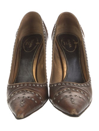Prada Leather Studded Accents Pumps