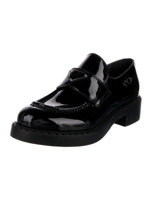 Prada Enameled Metal Triangle Patent Leather Pumps