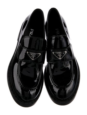 Prada Enameled Metal Triangle Patent Leather Pumps