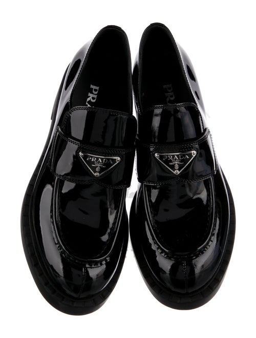 Prada Enameled Metal Triangle Patent Leather Pumps