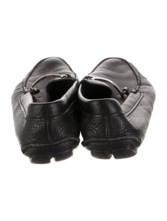 Prada Enameled Metal Triangle Leather Drivers