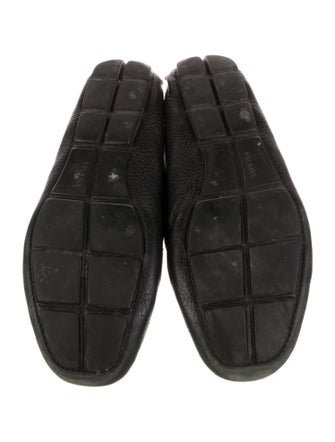 Prada Enameled Metal Triangle Leather Drivers