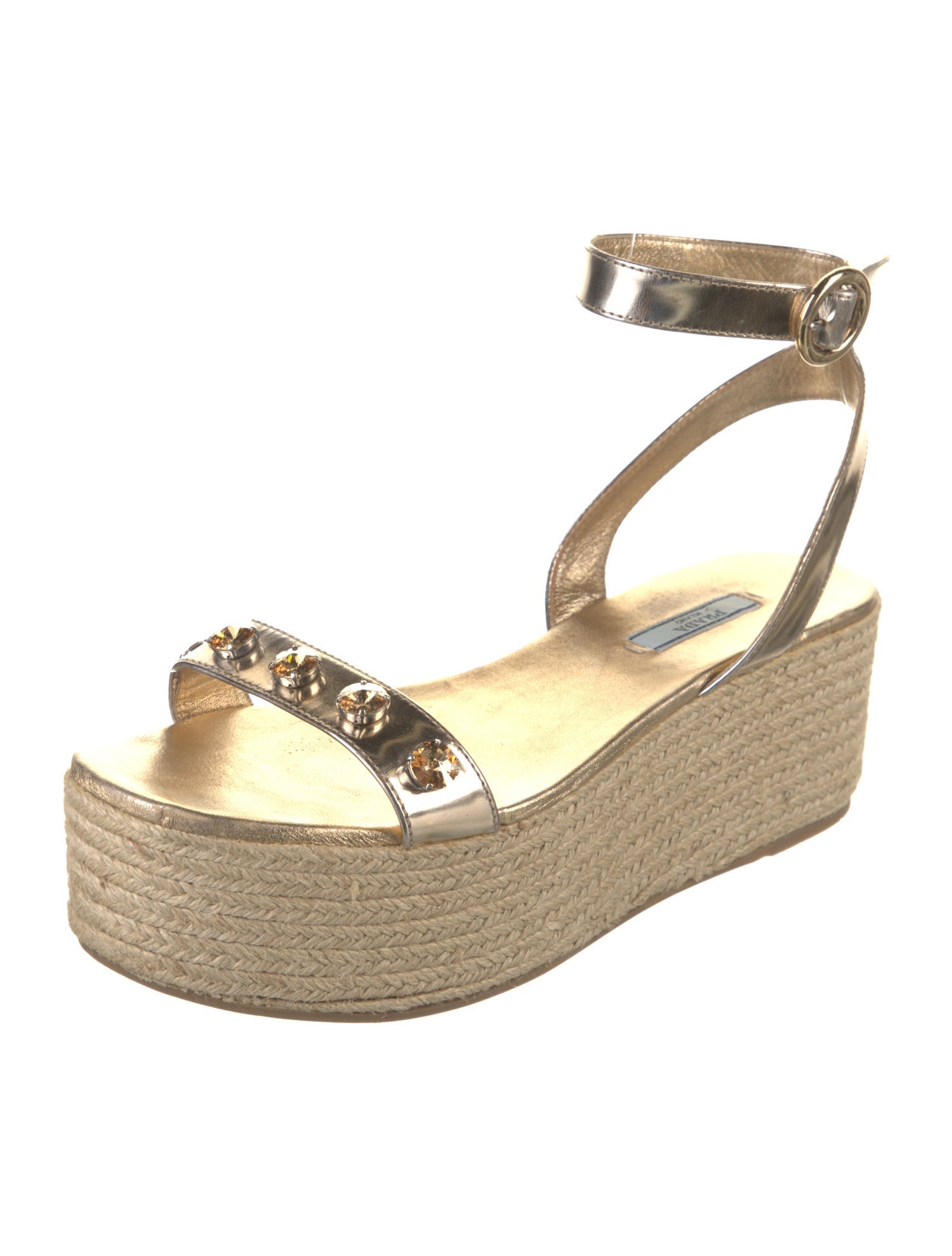 Prada Leather Crystal Embellishments Espadrilles