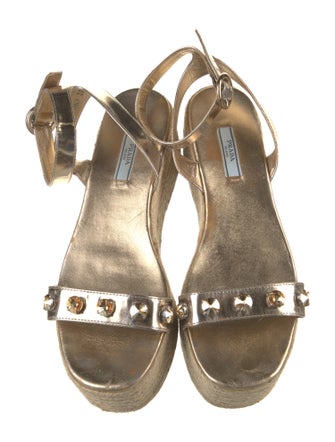 Prada Leather Crystal Embellishments Espadrilles