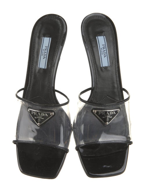 Prada Enameled Metal Triangle Leather Slides