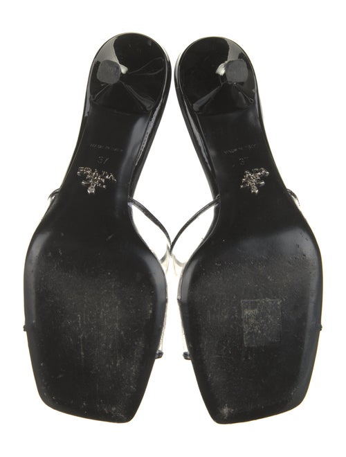 Prada Enameled Metal Triangle Leather Slides