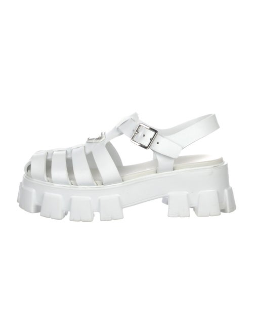 Prada Enameled Metal Triangle Rubber Gladiator Sandals
