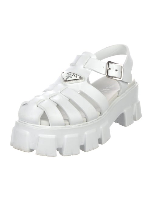 Prada Enameled Metal Triangle Rubber Gladiator Sandals