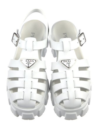 Prada Enameled Metal Triangle Rubber Gladiator Sandals