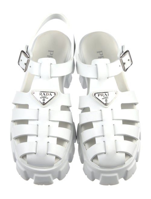 Prada Enameled Metal Triangle Rubber Gladiator Sandals