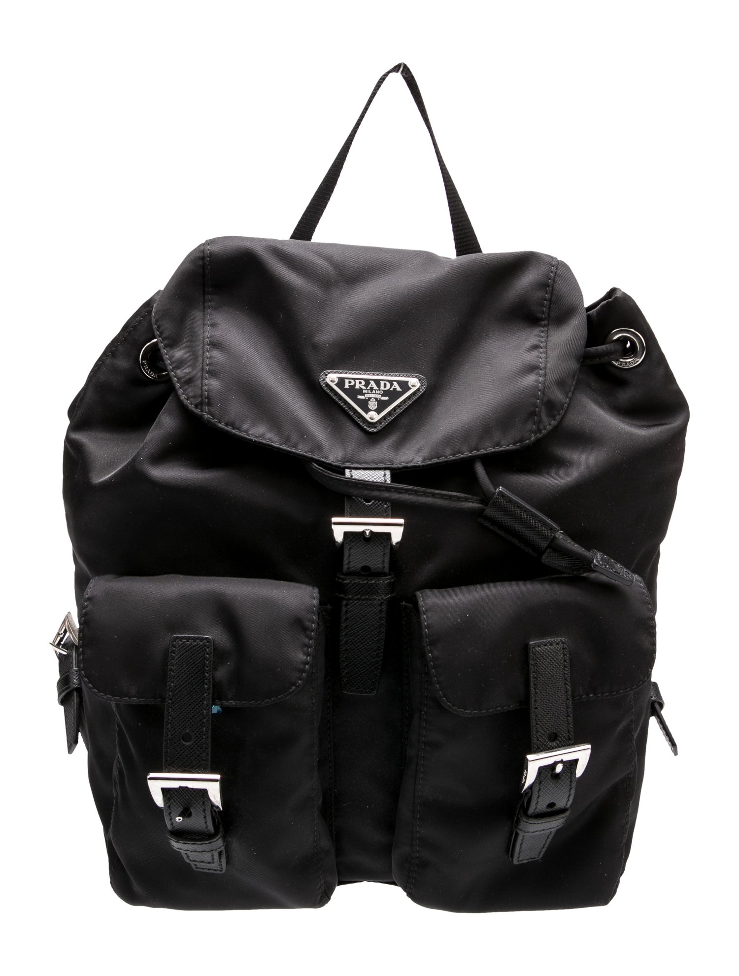 Prada Enameled Metal Triangle Backpack
