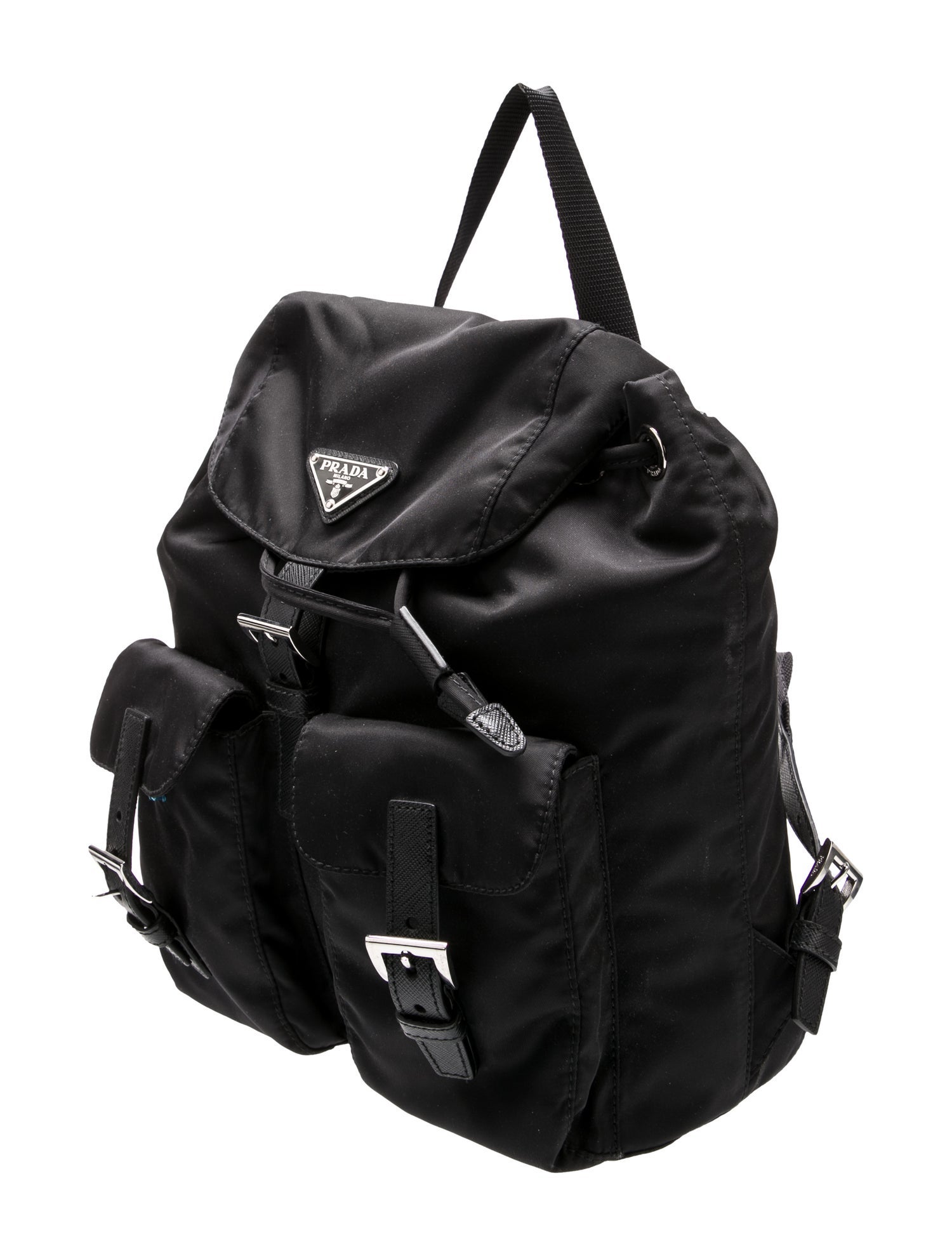 Prada Enameled Metal Triangle Backpack