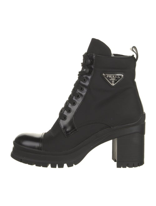 Prada Enameled Metal Triangle Nylon Combat Boots