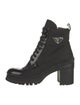 Prada Enameled Metal Triangle Nylon Combat Boots
