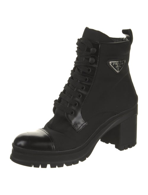 Prada Enameled Metal Triangle Nylon Combat Boots