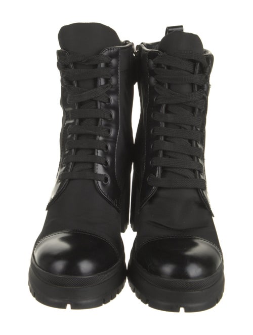 Prada Enameled Metal Triangle Nylon Combat Boots