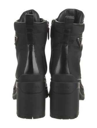 Prada Enameled Metal Triangle Nylon Combat Boots