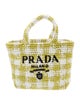 Prada Enameled Metal Triangle Gingham Raffia Tote Small