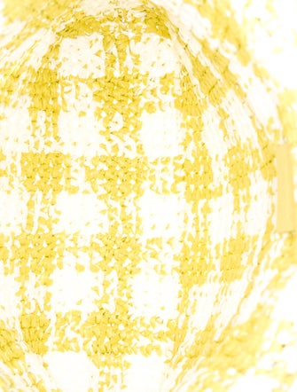 Prada Enameled Metal Triangle Gingham Raffia Tote Small