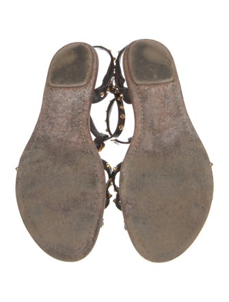 Prada Patent Leather Studded Accents T-Strap Sandals