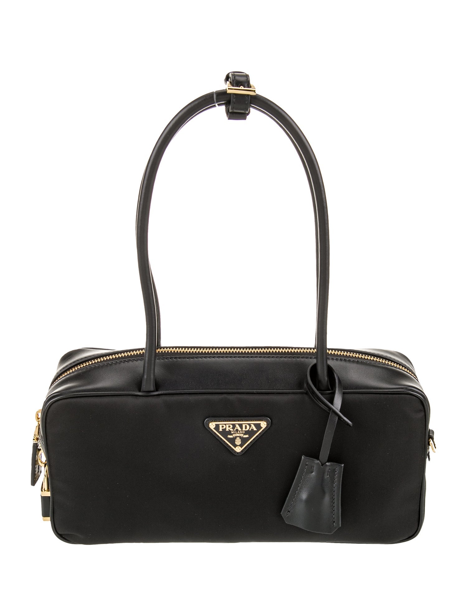 Prada Enameled Metal Triangle Bauletto w/ Tags