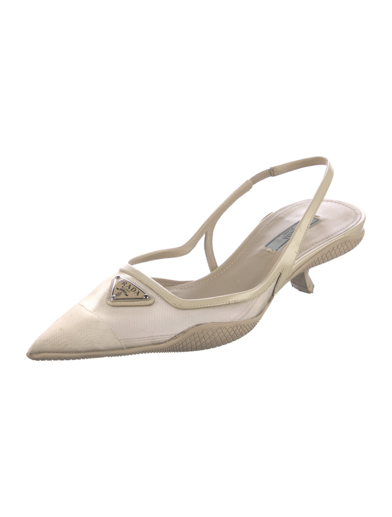 Prada Leather Mesh Accents Slingback Pumps