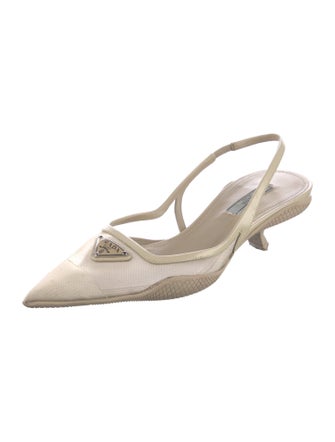 Prada Leather Mesh Accents Slingback Pumps