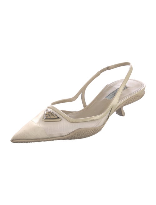 Prada Leather Mesh Accents Slingback Pumps