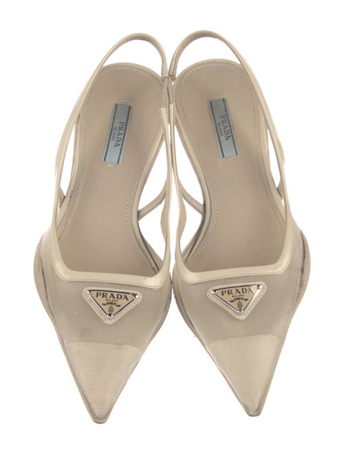 Prada Leather Mesh Accents Slingback Pumps