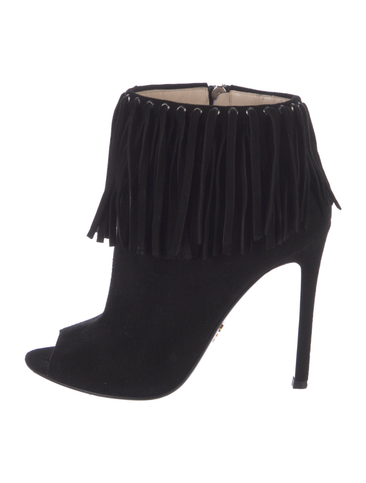 Prada Suede Fringe Trim Accent Boots