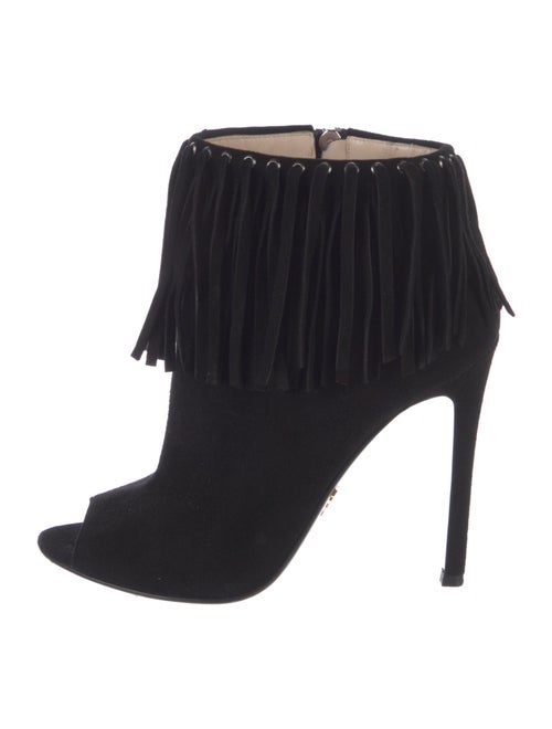 Prada Suede Fringe Trim Accent Boots