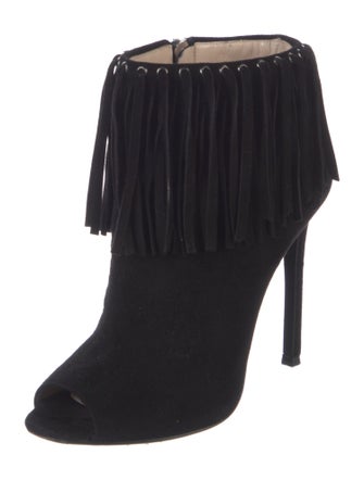 Prada Suede Fringe Trim Accent Boots