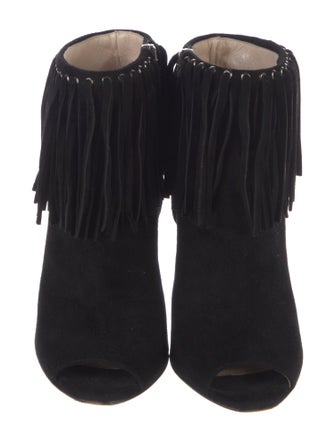Prada Suede Fringe Trim Accent Boots