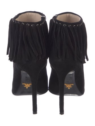 Prada Suede Fringe Trim Accent Boots
