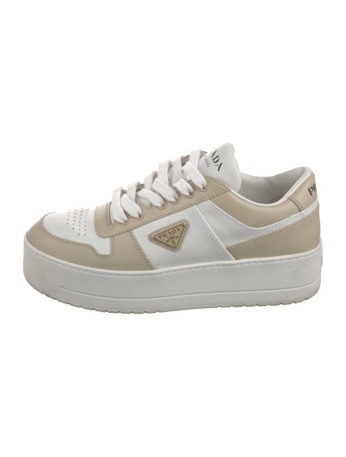 Prada Enameled Metal Triangle Leather Sneakers